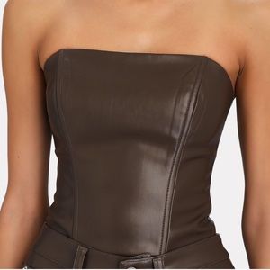 NWT WeWoreWhat Vegan Leather Bustier Tube Top in Brown - Size 8